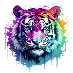 Colorful tiger portrait flat design art illustration isolated on white background