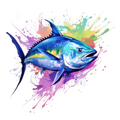 Colorful tuna flat design art illustration isolated on white background