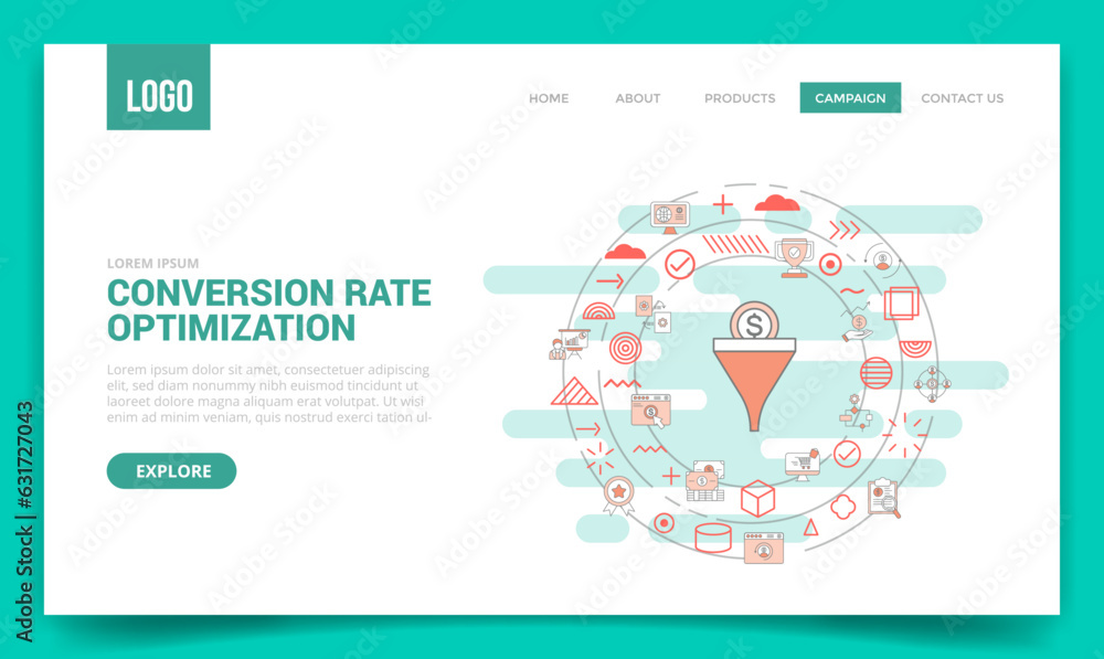 Poster cro conversion rate optimization concept with circle icon for website template or landing page homep
