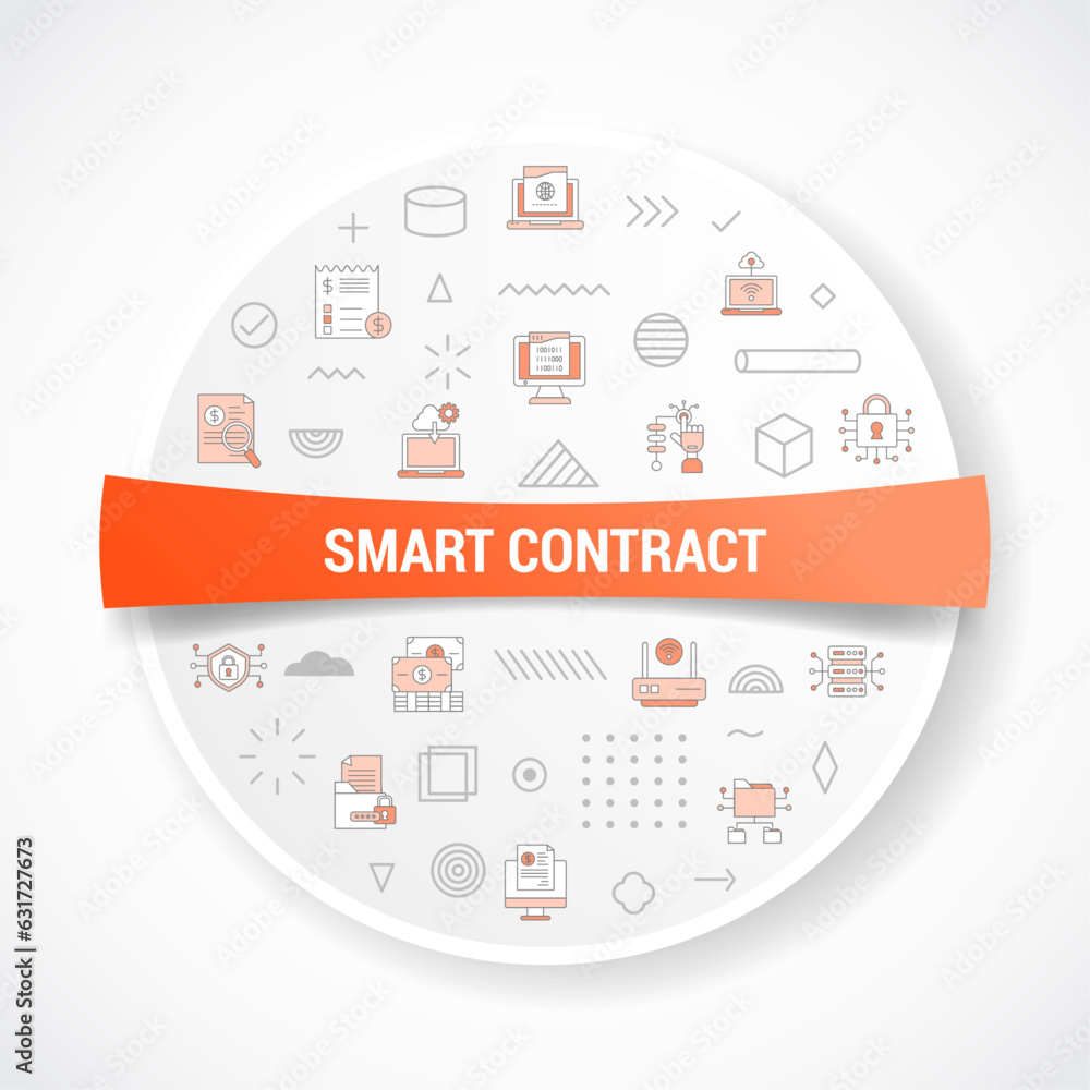 Poster smart contract concept with icon concept with round or circle shape for badge