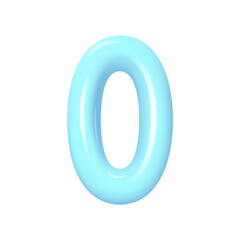 Plastic blue number 0. 3d realistic volumetric number 0 with highlights. Vector