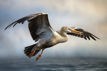 Fototapeta na wymiar Close up of grey heron in flight