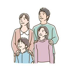 未来を見つめるファミリー上半身