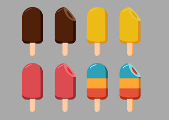 ice-cream set, chocolate, mango, strawberry and mixed fruit flavor