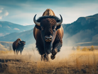 Bison in its Natural Habitat, Wildlife Photography, Generative AI