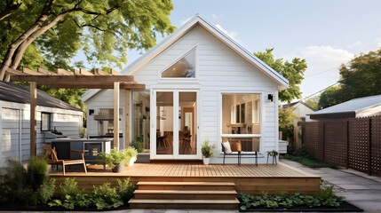 a small single family house with tiny modern touches white background. Generative AI - obrazy, fototapety, plakaty