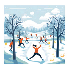 Obraz na płótnie Canvas Clipart of employees of fitness companies leading outdoor winter exercise classes Generative AI