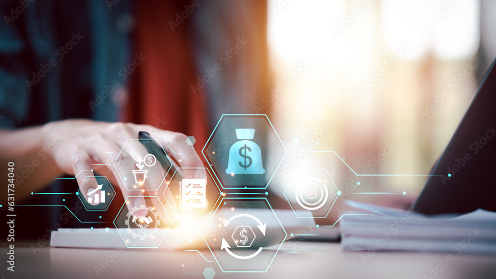 Aufkleber concept of finance and investment ,profit growth management ,financial graphical and statistical ana