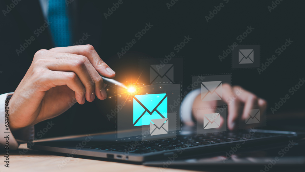 Poster email marketing and newsletter concept ,digital communication with email messages ,sending and recei