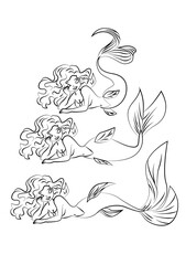Cartoon set of mermaid dolls coloring page