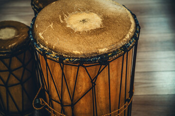 close-up detail of African drums.