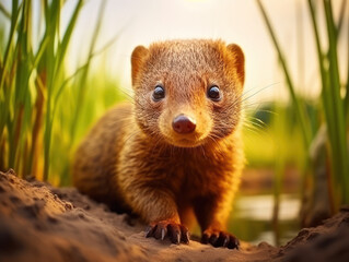 Mongoose in its Natural Habitat, Wildlife Photography, Generative AI