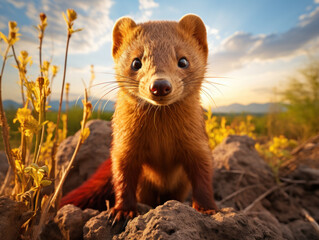 Fototapeta premium Mongoose in its Natural Habitat, Wildlife Photography, Generative AI