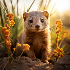 Naklejka na ściany i meble Mongoose in its Natural Habitat, Wildlife Photography, Generative AI