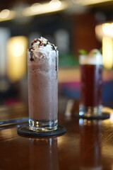 Cold drink on the cafe table