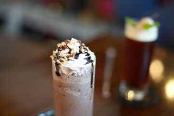 Cold drink on the cafe table