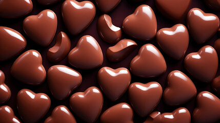 Fototapeta premium Tasty heart-shaped chocolate candies as background, top view. Valentine's day. Generative AI