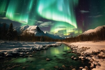 Fototapeta na wymiar Northern Lights on the night sky. Aurora Borealis. AI generated, human enhanced