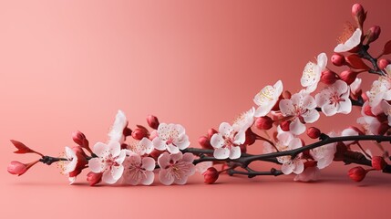cherry blossom on white background with copy space for your text