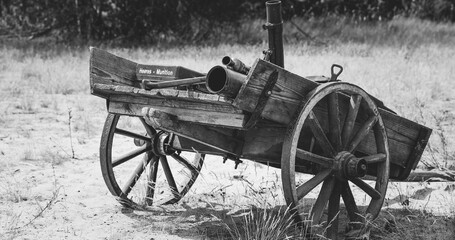 Old Peasant Asian Cart Of With Ammunition.