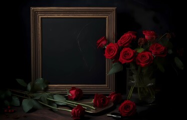 red rose frame with background