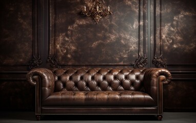 An old aristocratic room with an antique leather sofa. High quality illustration