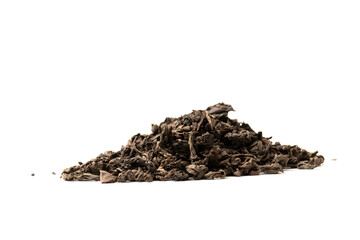 Dried tea leaves isolated on a white background.