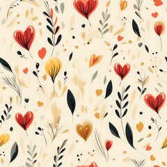 Silhouette of a loving couple against a red background with hearts. created by generative AI technology.