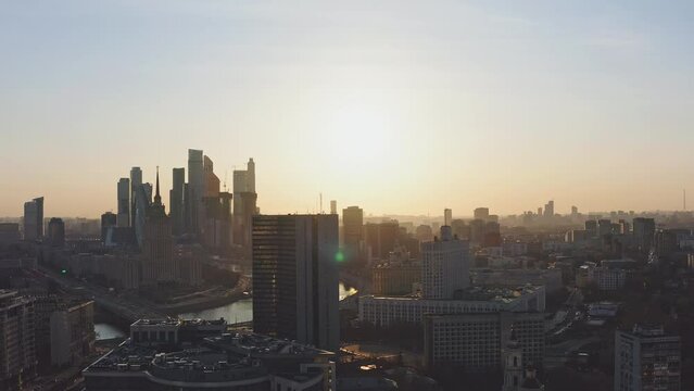 Moscow at dawn with a view of Moscow City