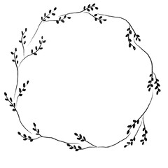 minimal ornament border line wreath floral monochrome