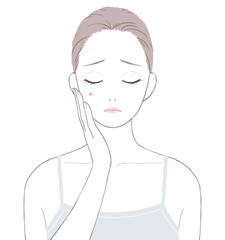 頬のニキビに悩む女性