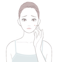 頬のニキビに悩む女性