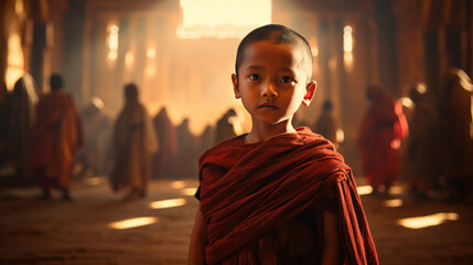 Portrait of the novice monk in the Bagan Mandalay, Myanmar - obrazy, fototapety, plakaty