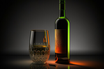 Showcasing the elegance of a beautifully arranged glass of wine and wine bottle, perfect for captivating product photography. Ai generated