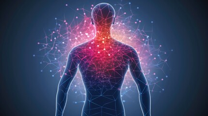 Illustration of thought energy . Head of person and neural network of brain with a problematic areas, Psychic waves concept, Generative AI illustration