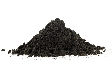 Pile of black soil isolated on a white background. Pile of humus. Handful of earth.