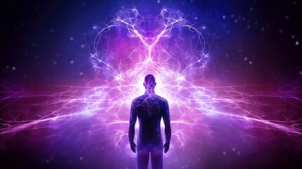 Illustration of thought energy . Head of person and neural network of brain with a problematic areas, Psychic waves concept, Generative AI illustration