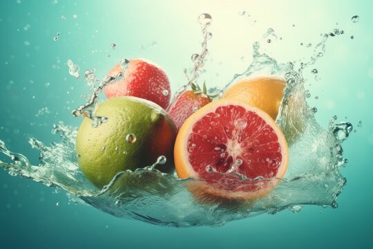Fruits splashing water. Generate Ai © nsit0108