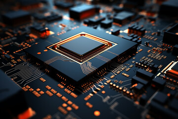 Fototapeta na wymiar The macro photography of printed circuit board PCB. Technology concept. Generative AI