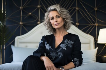 very attractive mature woman posing in the bedroom