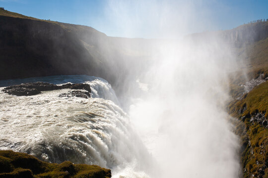 Gullfoss iconic waterfall known for its multi-step cascade along a 90&deg; bend of the Hvit&aacute; River.