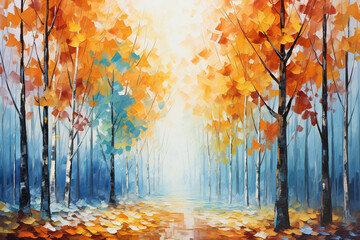 Obraz na płótnie Canvas vibrant colors of autumn leaves on trees, creating a picturesque and serene scene Generative AI