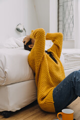 sad serious illness woman.depressed emotion panic attacks alone sick people fear stressful...