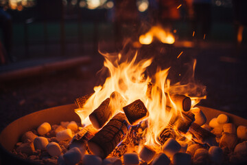 atmospheric closeup shot of Toasting Marshmallows at a Bonfire Generative AI