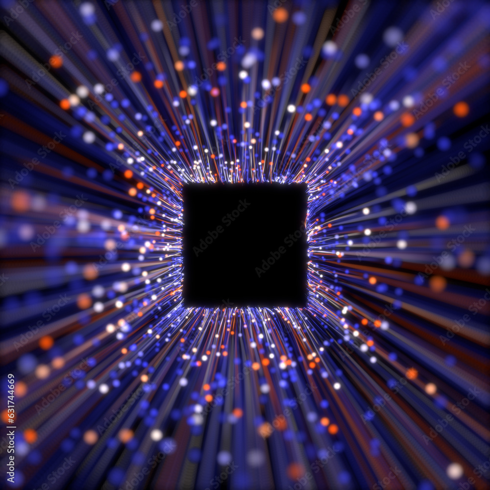 Aufkleber infinite square tunnel of glowing particles light trail. cyber technology background..infinite squar