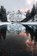 braies lake winter time alps 