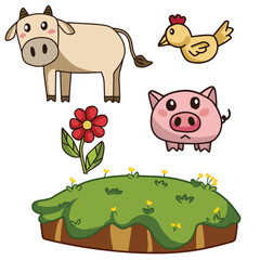 animal farm set pig cow and chicken