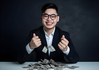 Happy business owner saving money. Business idea