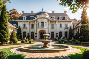 Naklejka premium Luxury villa in the park with fountains.