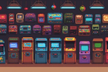 Retro arcade game machine set - obrazy, fototapety, plakaty